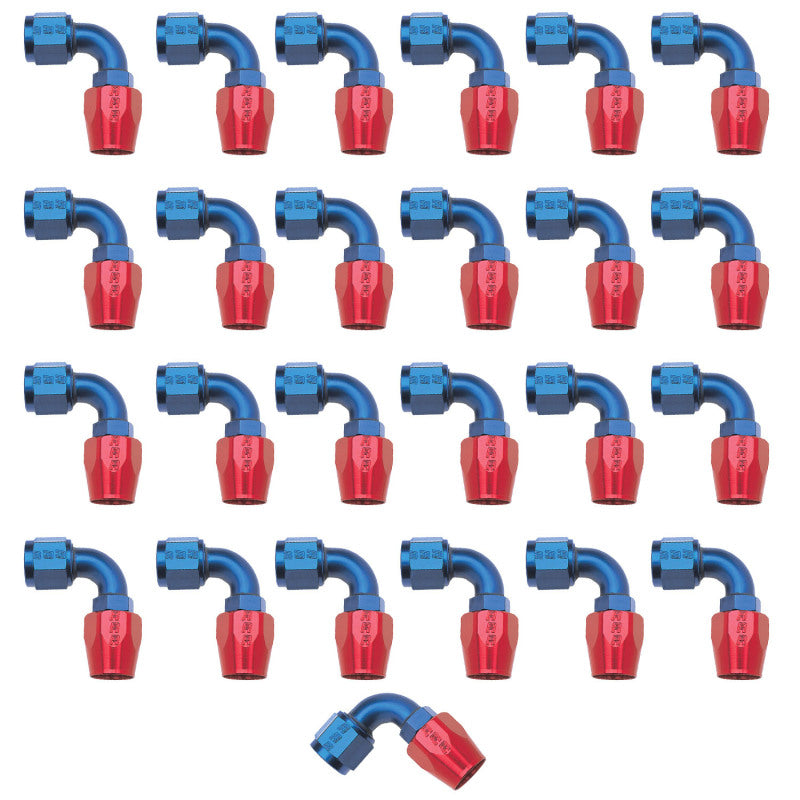 Russell Performance -8 AN Red/Blue 90 Degree Full Flow Hose End (25 pcs.)