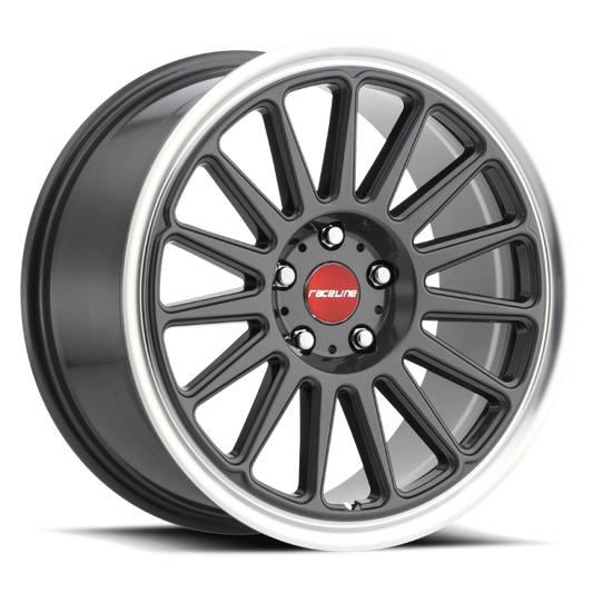 Raceline 315G Grip 17x8in / 4x100 BP / 40mm Offset / 72.6mm Bore - Gunmetal & Machined Wheel