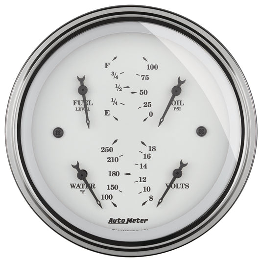 AutoMeter Gauge Quad 3-3/8in. 0 Ohm(e) to 90 Ohm(f)Elec Old Tyme White