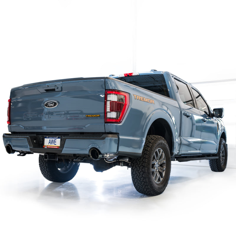 AWE Tuning 2021+ Ford F-150 Tremor (w/ Bumper Cutouts) 0FG Resonated Cat-Back - Diamond Black Tips