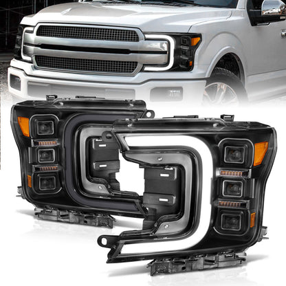 ANZO 18-20 Ford F-150 Full Led Projector Smoke Bar Style Headlights Black Amber