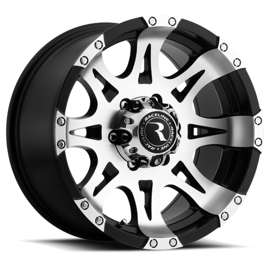 Raceline 982 Raptor 16x8in / 6x139.7 BP / 0mm Offset / 106.1mm Bore - Black & Machined Wheel