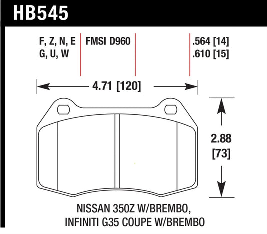 Hawk 04-09 Infiniti G35 3.5L Base Brembo Brakes OE Incl. Pin Clips Shims Front ER-1 Brake Pads