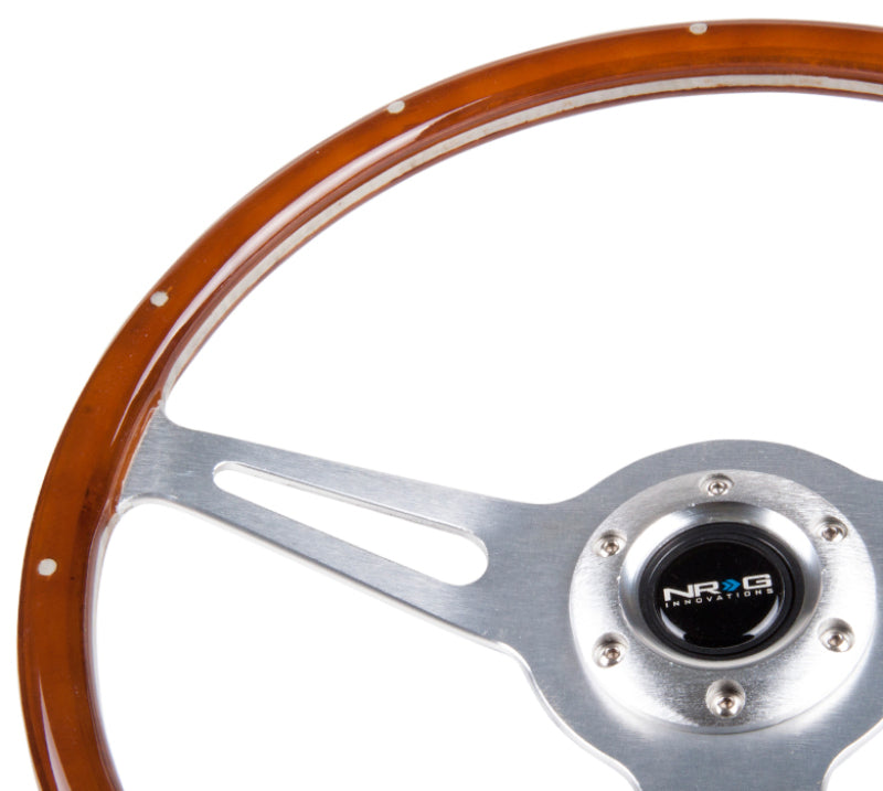 NRG Classic Wood Grain Steering Wheel (365mm) Wood w/Metal Inserts & Brushed Alum. 3-Spoke Center