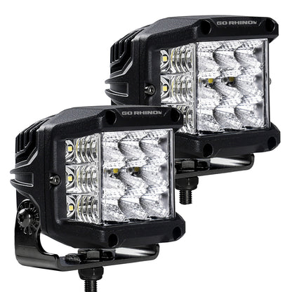 Go Rhino Xplor Bright Series Sideline Cube LED Flood Light Kit (Surface Mount) 4x3 - Blk (Pair)