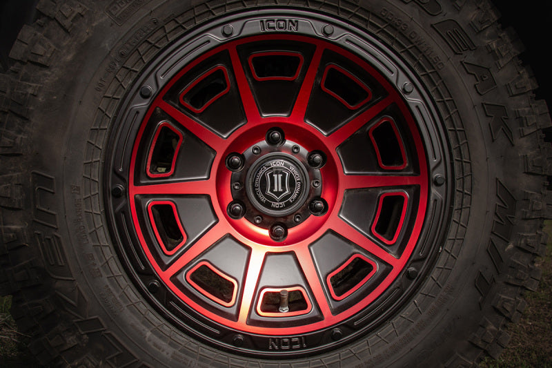 ICON Victory17x8.5 6x5.5 0mm Offset 4.75in BS Satin Black w/Red Tint Wheel