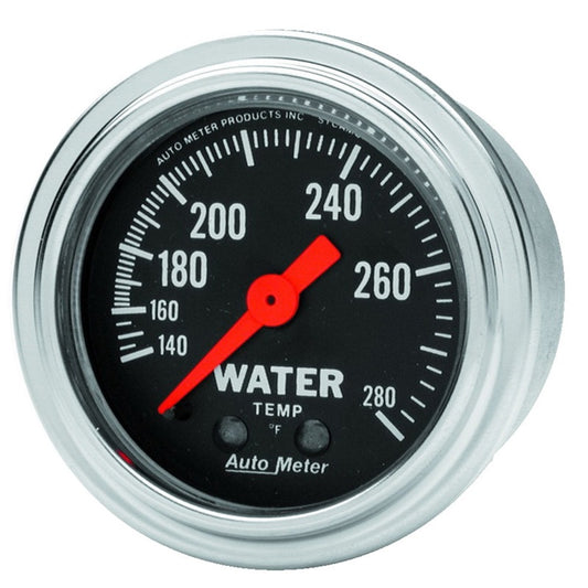 Autometer Traditional Chrome Mechanical Water Temperature 2 1/16in 140-280 F Gauge