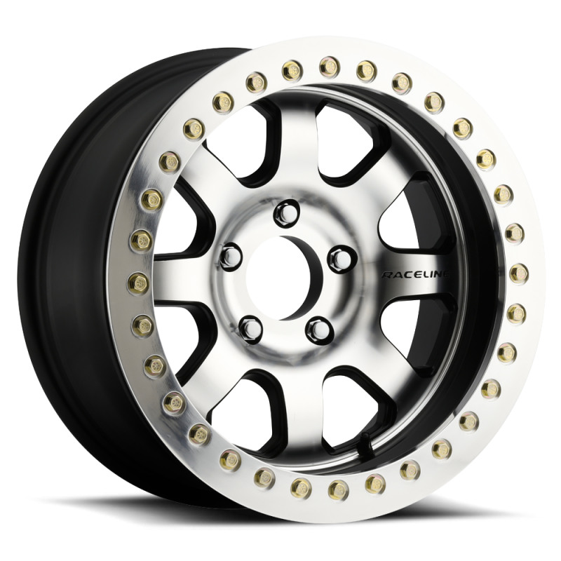 Raceline RT260 Avenger 17x8.5in/5x114.3 BP/-32mm Offset/83.82mm Bore - BLK & Machined Beadlock Wheel