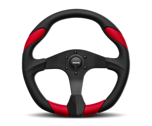 Momo Quark Steering Wheel 350 mm - Black Poly/Black Spokes/Red Inserts