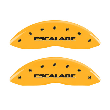 MGP 4 Caliper Covers Engraved Front Escalade Engraved Rear ESV Yellow finish black ch