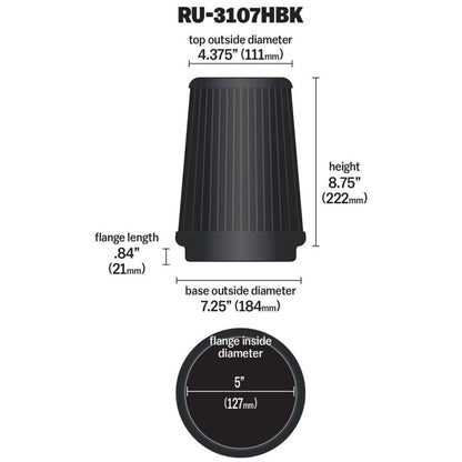 K&N Universal Air Filter (5in Flange / 6-1/2in Base / 4-3/8in Top OD / 8-3/4in Height)