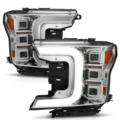 ANZO 18-20 Ford F-150 Full Led Projector Light Bar Style Headlights - Chrome Amber