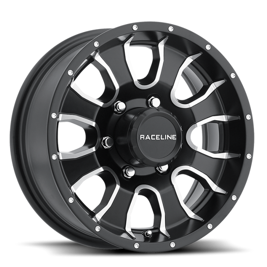 Raceline 860M Mamba 15x5in / 5x114.3 BP / -0.125mm Offset / 3.190mm Bore - Black & Machined Wheel