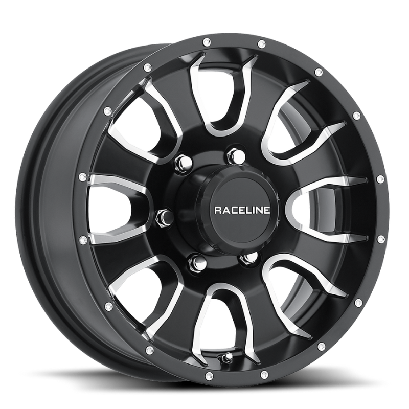 Raceline 860M Mamba 16x6in / 8x165.1 BP / 0mm Offset / 4.90mm Bore - Black & Machined Wheel