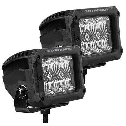 Go Rhino Xplor Bright Series Rectangle LED Flood Light Kit (Surface/Thread Std Mnt) 4x3 - Blk (Pair)