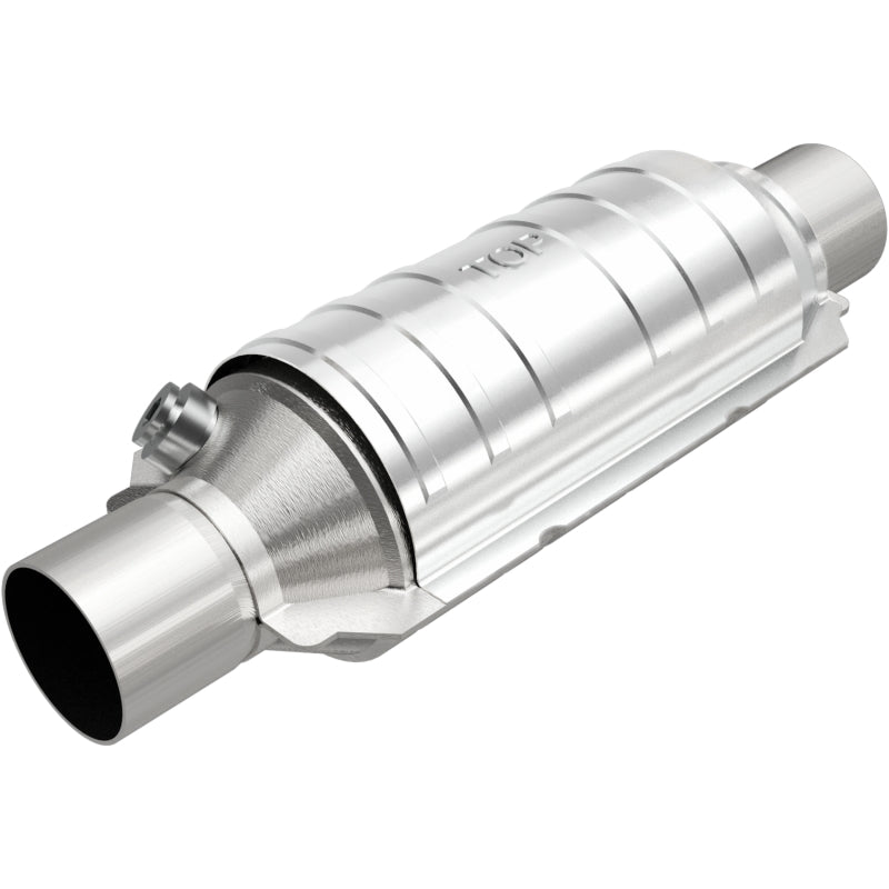MagnaFlow Univ Cat Conv 2in Inlet/Outlet Ctr/Ctr Round 11in Body L x 5.125in W x 15in Overall L