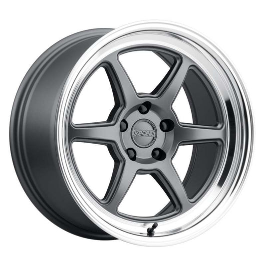 Kansei K14G Roku 18x10.5in / 5x108 BP / 12mm Offset / 63.4mm Bore - Grey & Machined Lip Wheel