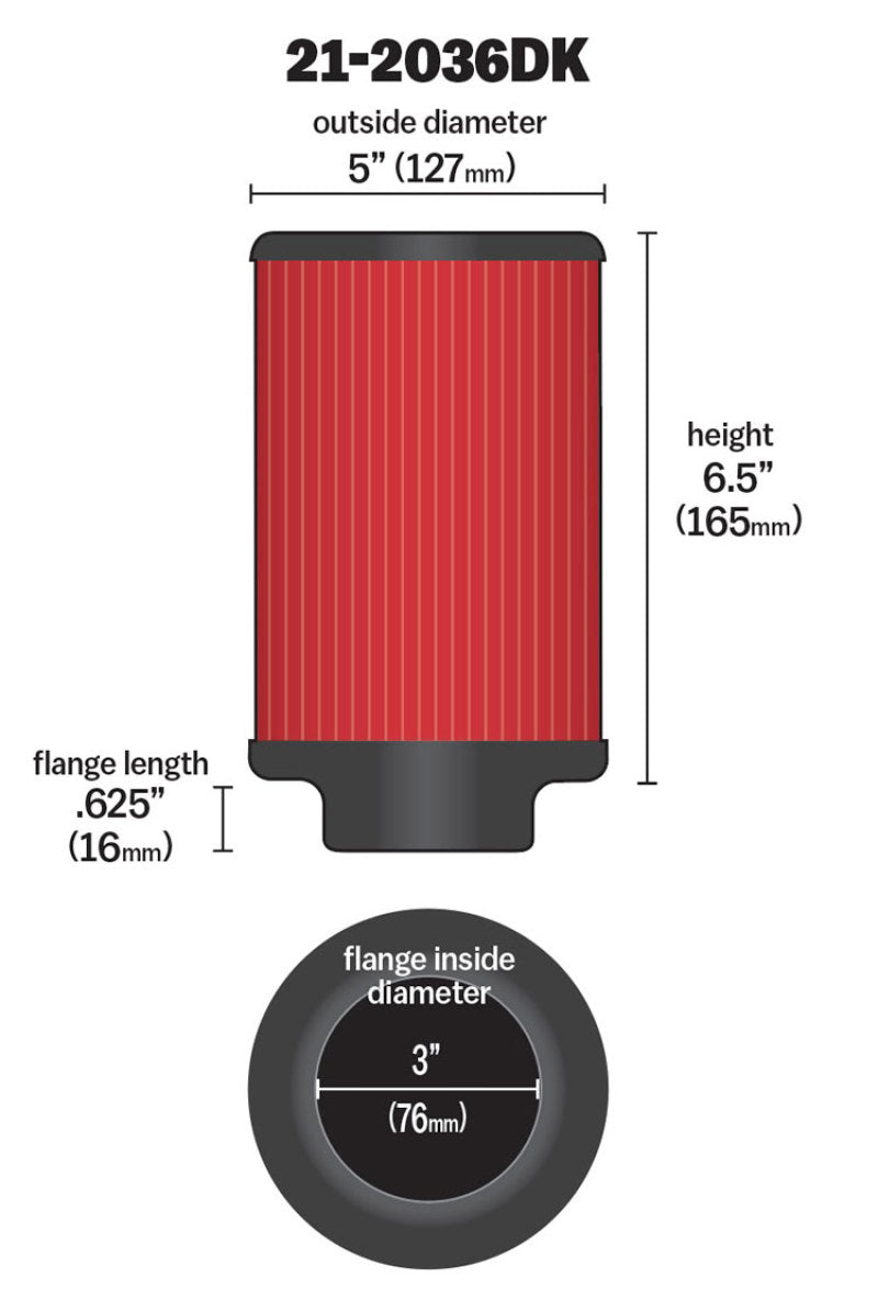 AEM Aif Filter, 3inFLG/ 5inOD/ 6-1/2inH Dry Flow