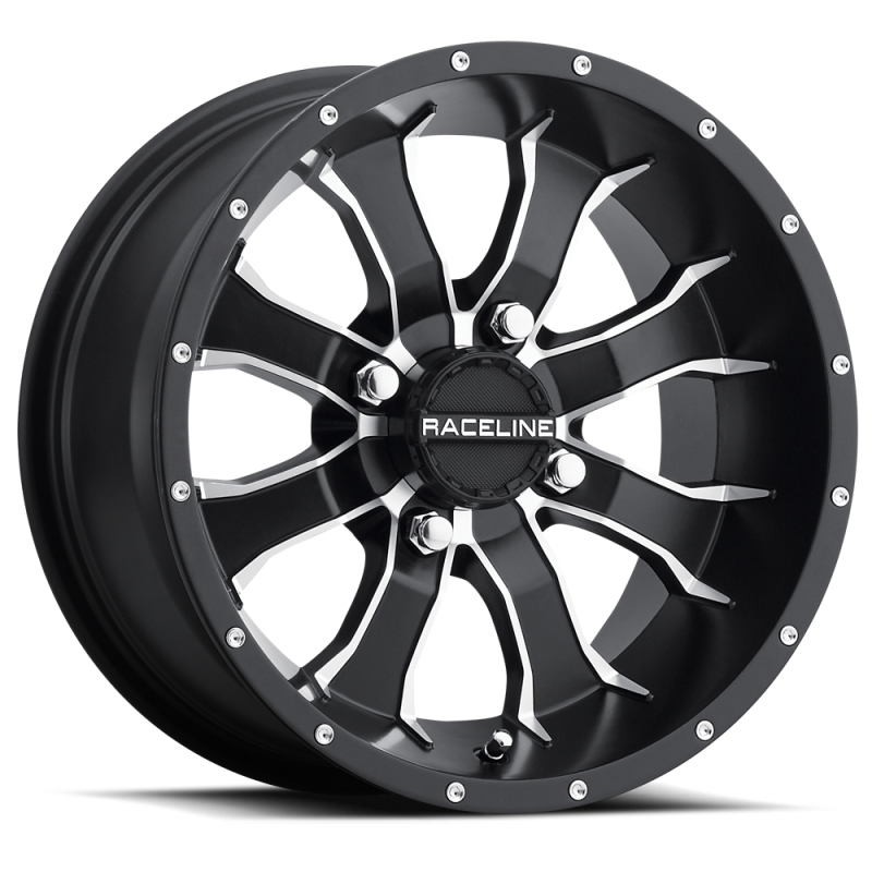 Raceline A77 Mamba 12x7in / 4x156 BP / 5mm Offset / 132.5mm Bore - Black & Machined Wheel