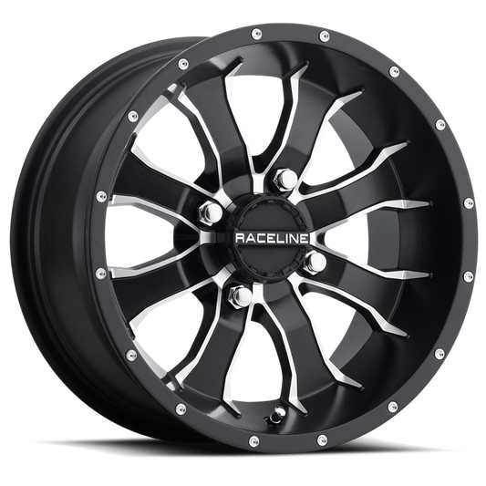 Raceline A77 Mamba 12x7in / 4x156 BP / 5mm Offset / 132.5mm Bore - Black & Machined Wheel