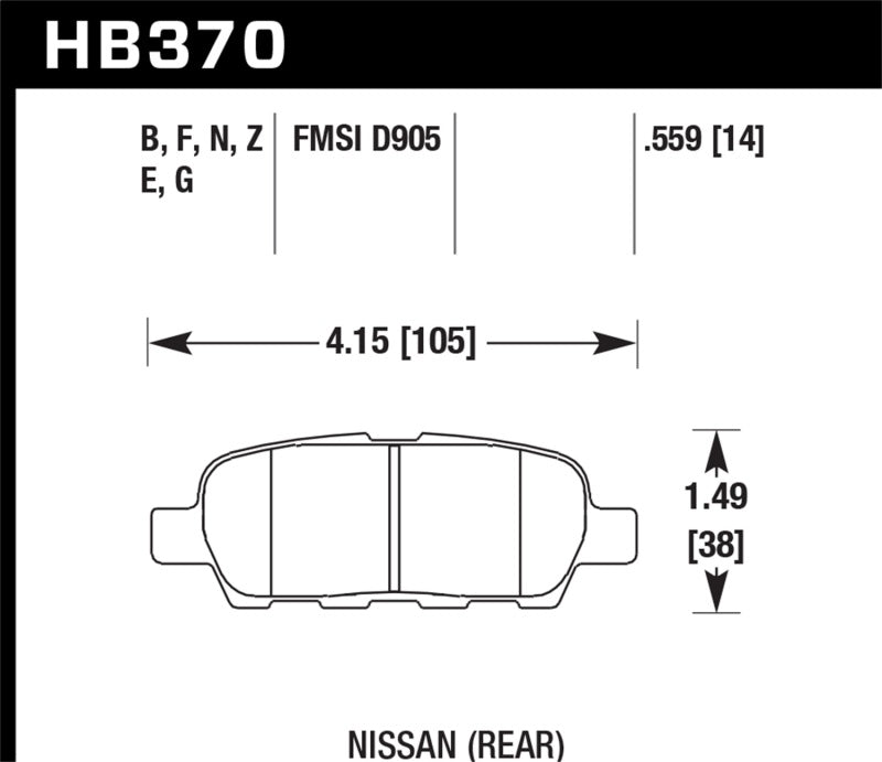 Hawk 03-07 350z / G35 / G35X w/o Brembo HPS Street Rear Brake Pads