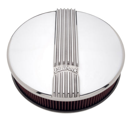 Edelbrock Air Cleaner Classic Series Round Aluminum Top Cloth Element 14In Dia X 3 9In Polished