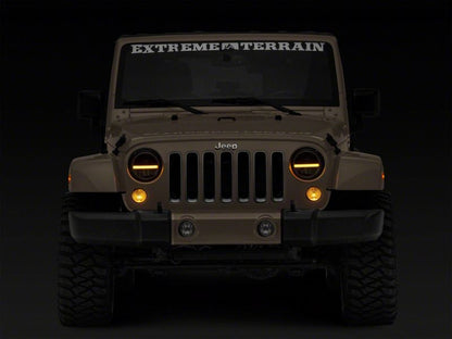 Raxiom 97-18 Jeep Wrangler TJ & JK Axial 7-In LED Headlights w/ DRL - Blk Housing (Clear Lens)