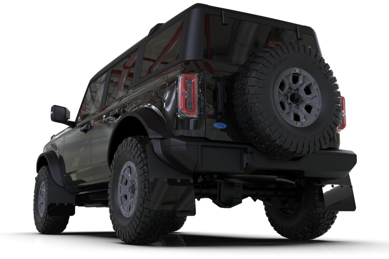 Rally Armor 21-25 Ford Bronco (Plstc Bmpr + RB - NO Rptr/Sprt) Blk Mud Flap w/Cy Orange Logo