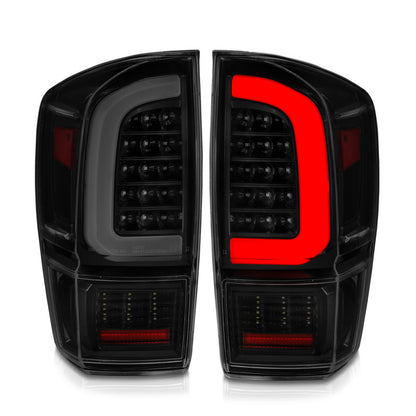 ANZO 16-21 Toyota Tacoma LED Tail Lights - w/ Light Bar Sequential Black Housing & Smoke Lens