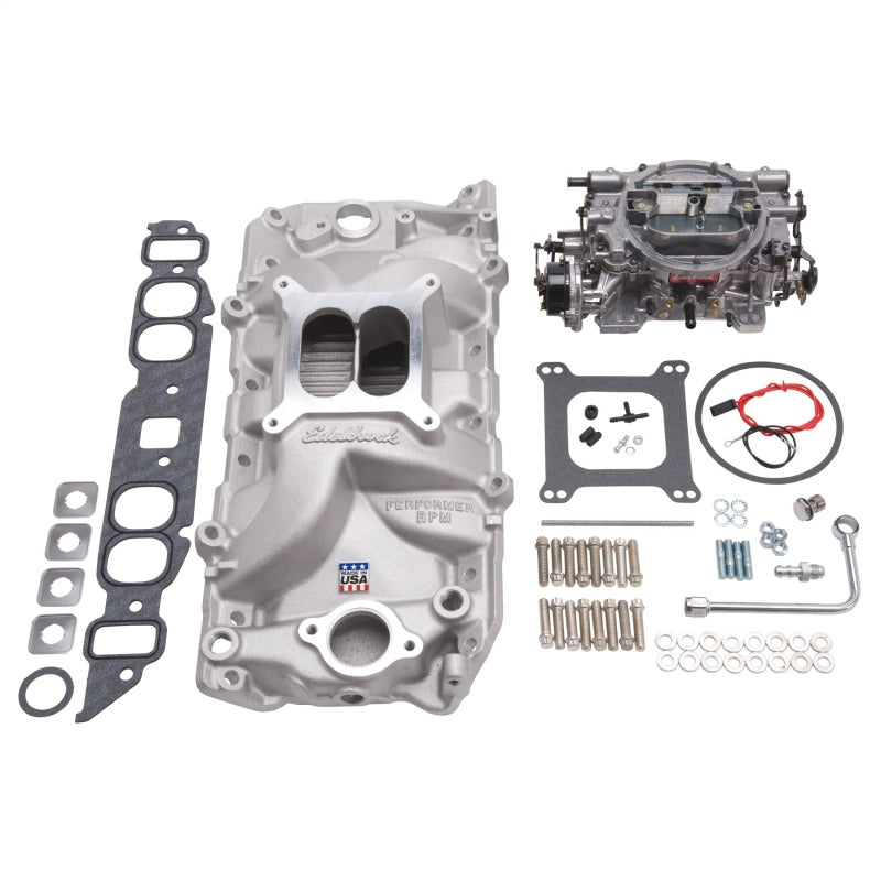 Edelbrock Manifold And Carb Kit Performer RPM Big Block Chevrolet Oval Port Natural Finish