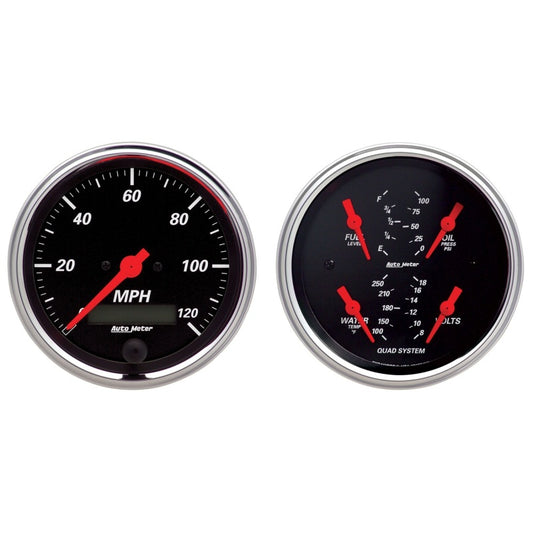 AutoMeter Gauge Kit 2 Pc. Quad & Speedometer 3-3/8in. Designer Black