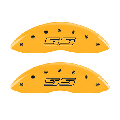 MGP 4 Caliper Covers Engraved Front & Rear Avalanche style/SS Yellow finish black ch