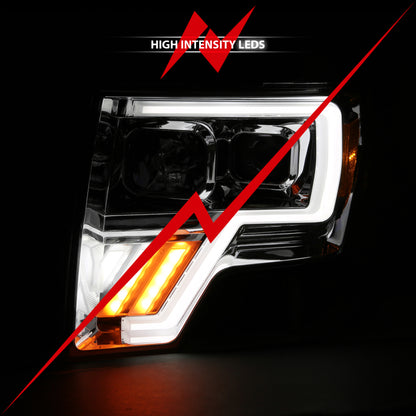 ANZO 2009-2013 Ford F-150 Projector Light Bar G4 Switchback Headlights Chrome Amber