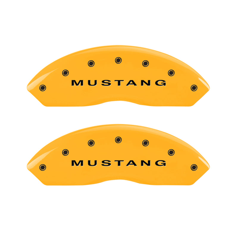 MGP 4 Caliper Covers Engraved Front Mustang - Engraved Rear S197/GT - Yellow Finish Blk Characters