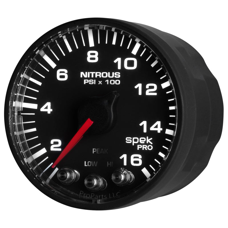 Autometer Spek-Pro Gauge Nitrous Press 2 1/16in 1600psi Stepper Motor W/Peak & Warn Blk/Blk