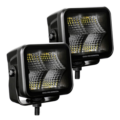 Go Rhino Xplor Blackout Series Cube LED Flood Light Kit (Surface/Threaded Stud Mnt) 3x3 - Blk (Pair)