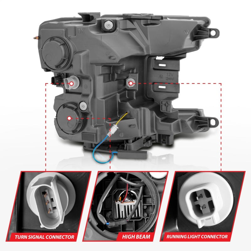 ANZO 18-20 Ford F-150 Full Led Projector Smoke Bar Style Headlights Black Amber