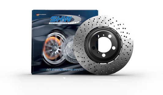 SHW 20-21 Porsche 718 Cayman GT4 4.0L Right Front Drill-Dimp Lightweight Brake Rotor (98135140681)