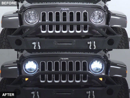 Raxiom07-18 Jeep Wrangler JK LED Halo Projector Headlights- Chrome Housing (Clear Lens)