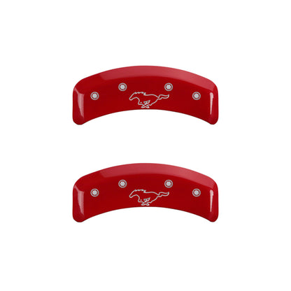 MGP 4 Caliper Covers Engraved Front Mustang Engraved Rear Pony Red finish silver ch