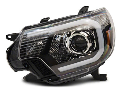 Raxiom 12-15 Toyota Tacoma Axial Series Projector Headlights w/ LED Bar- Blk Housing (Clear Lens)