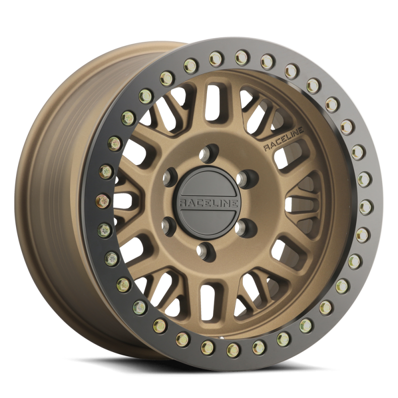 Raceline RT951B Ryno 17x9in/6x139.7 BP/-12mm Offset/106.1mm Bore- Bronze & Black Ring Beadlock Wheel