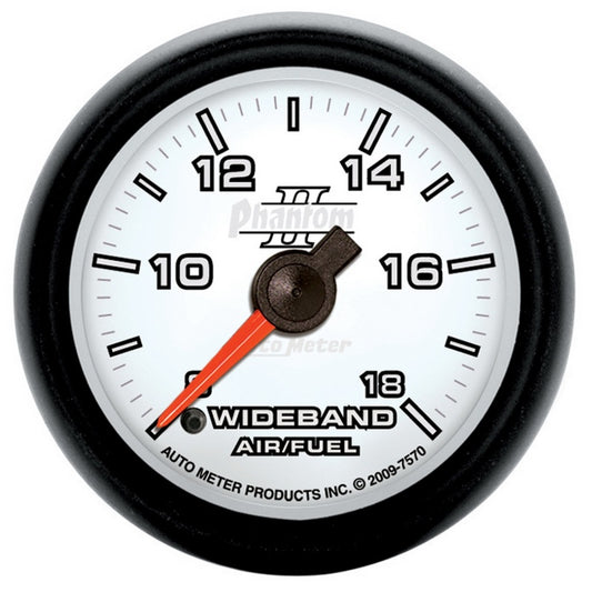 Autometer Phantom II 52mm Full Sweep Electronic 8:1-18:1 AFR Wideband Air/Fuel Ratio Analog Gauge