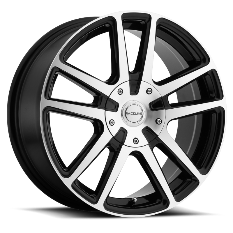 Raceline 145M Encore 18x8in / 5x112/5x120 BP / 40mm Offset / 74.1mm Bore - Black & Machined Wheel