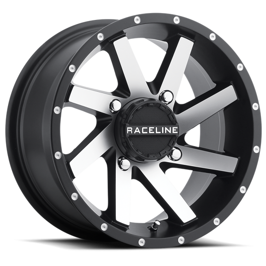 Raceline A82M Twist 14x7in / 4x137 BP / 10mm Offset / 110.2mm Bore - Black & Machined Wheel