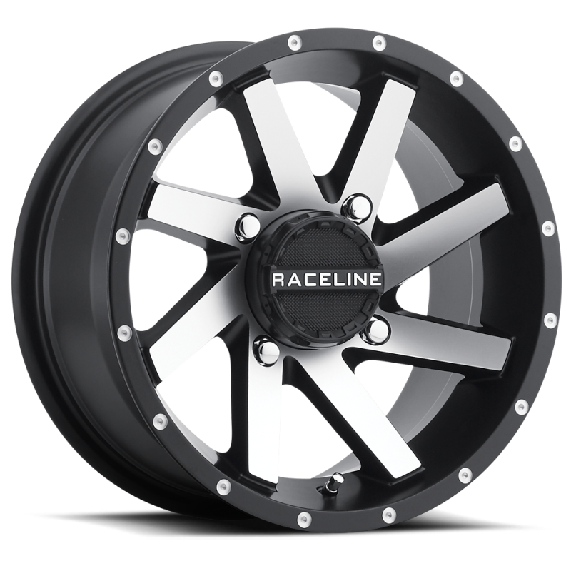 Raceline A82M Twist 14x7in / 4x156 BP / 5mm Offset / 132.5mm Bore - Black & Machined Wheel