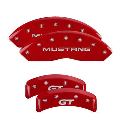 MGP 4 Caliper Covers Engraved Front Mustang Engraved Rear SN95/GT Red finish silver ch