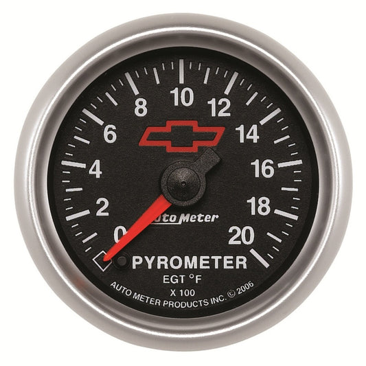 AutoMeter Gauge Pyrometer (Egt) 2-1/16in. 2000 Deg. F Stepper Motor Chevy Red Bowtie Black