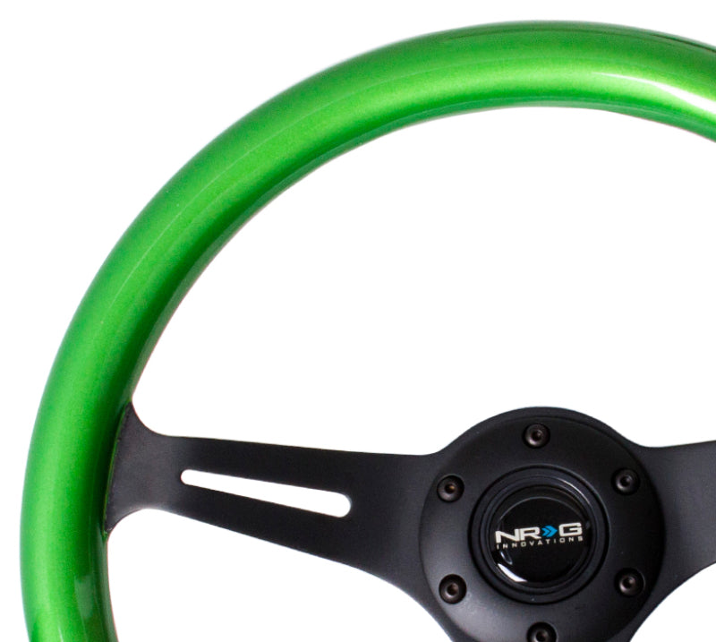 NRG Classic Wood Grain Steering Wheel (350mm) Green Pearl/Flake Paint w/Black 3-Spoke Center