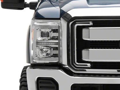 Raxiom 11-16 Ford F-250 Super Duty LED Projector Headlights - Chrome Housing (Clear Lens)